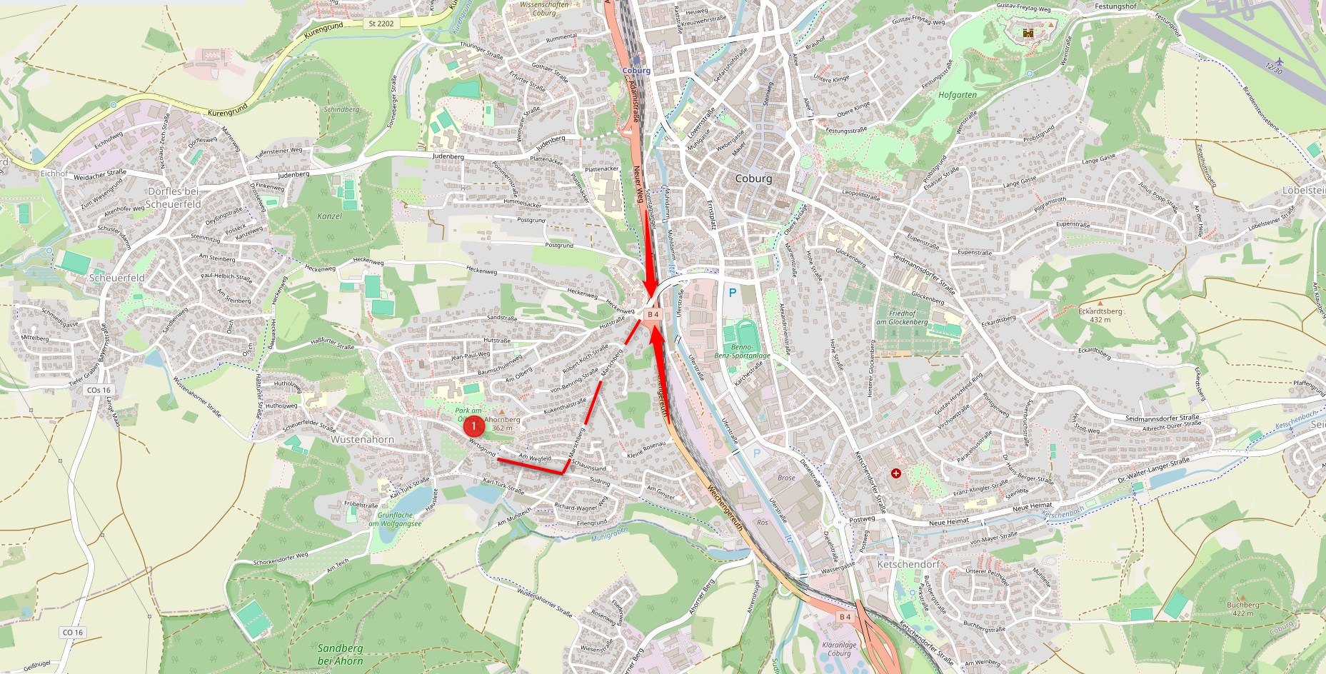 openstreetmap coburg b4 wirtsgrund auffahrt